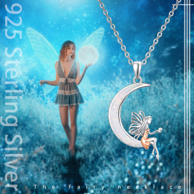 Sterling Silver Opal Butterfly & Fairy Pendant Necklace-5