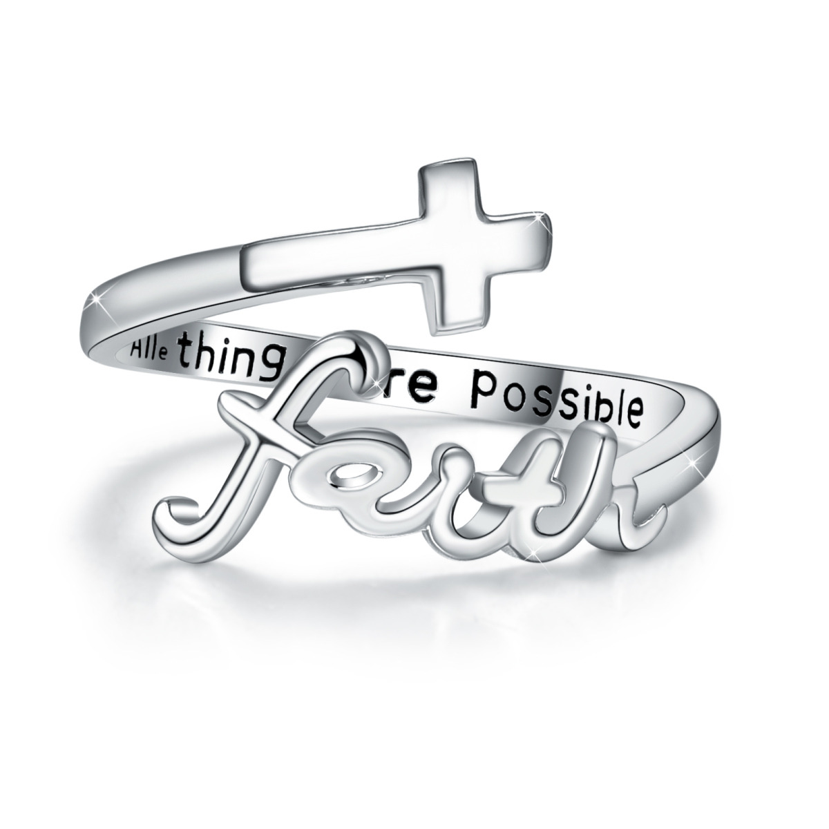 Sterling Silver Zircon Cross Open Ring-1