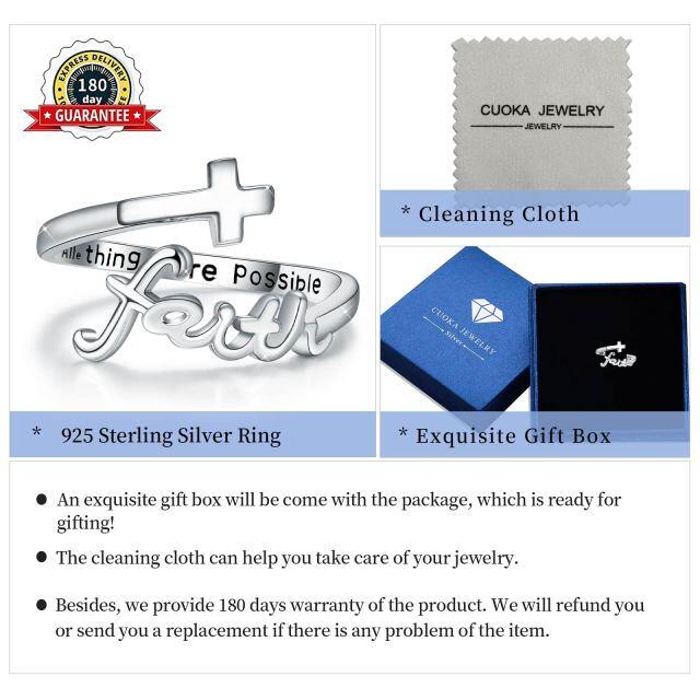 Sterling Silver Zircon Cross Open Ring-5