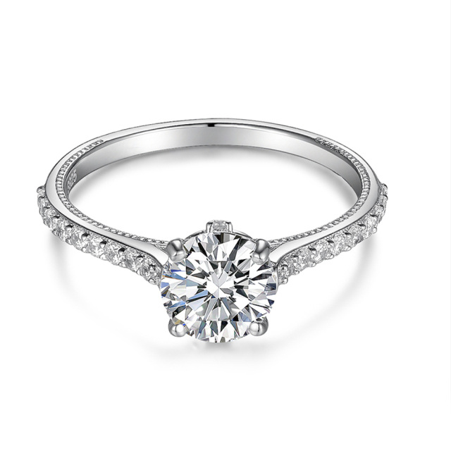 Sterling Silver Moissanite Couple Engagement Ring-3