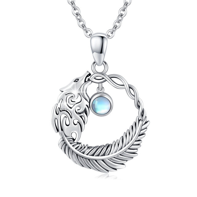 Sterling Silver Moonstone Wolf Pendant Necklace-0