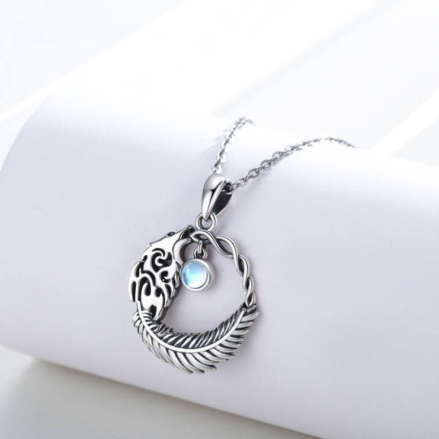 Sterling Silver Moonstone Wolf Pendant Necklace-3
