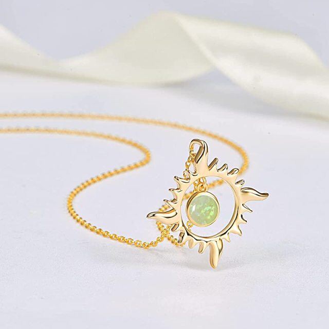 Sterling Silver with Yellow Gold Plated Circular Shaped Opal Sun Pendant Necklace-2