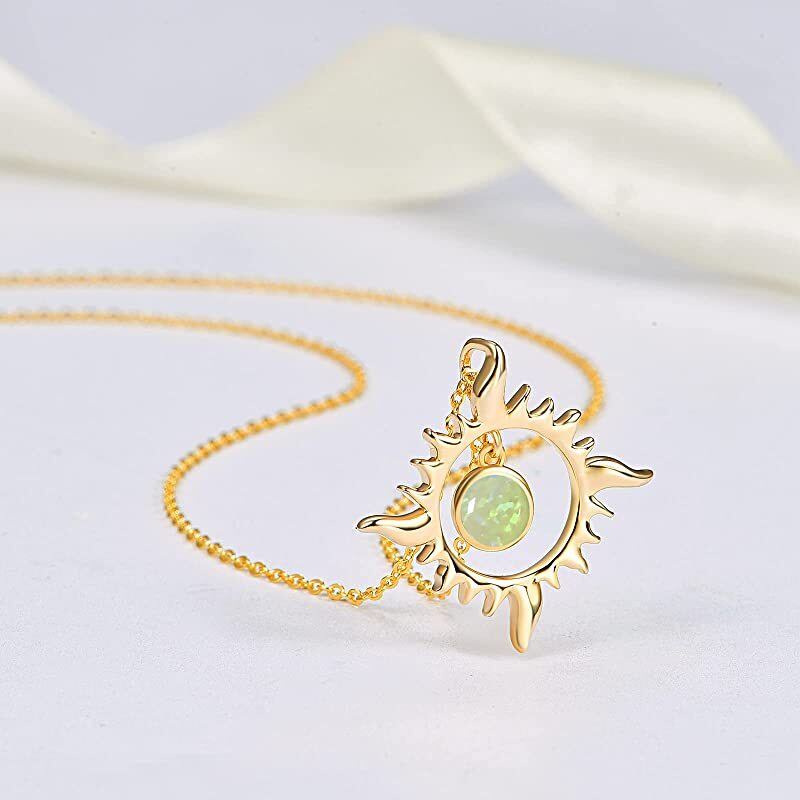 Sterling Silver with Yellow Gold Plated Circular Shaped Opal Sun Pendant Necklace-5