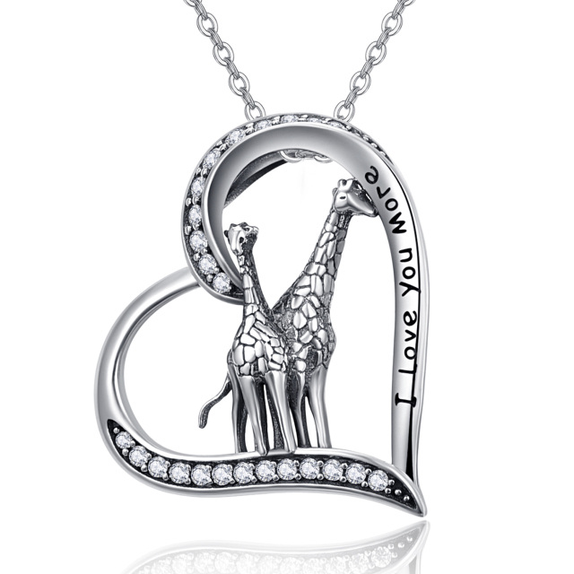 Sterling Silver with Black Rhodium Giraffe Pendant Necklace-0