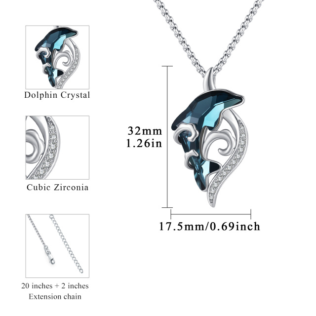 Sterling Silver Crystal Dolphin & Spray Pendant Necklace-4