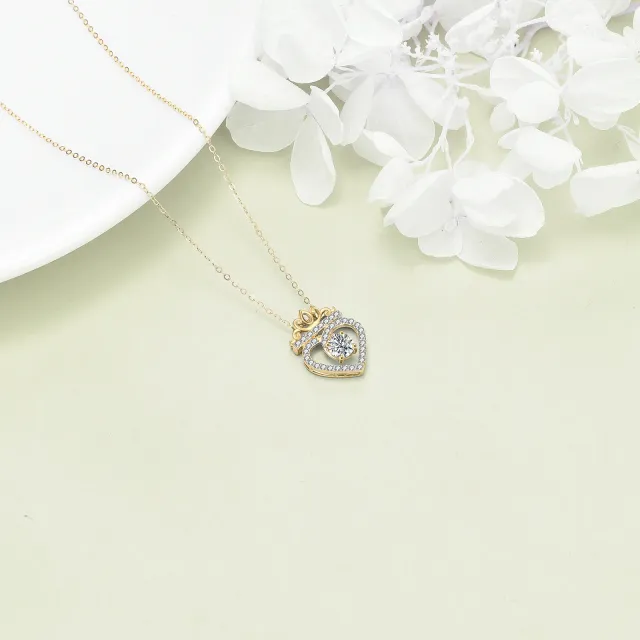 14K Gold Circular Shaped Cubic Zirconia Crown & Heart Pendant Necklace-4