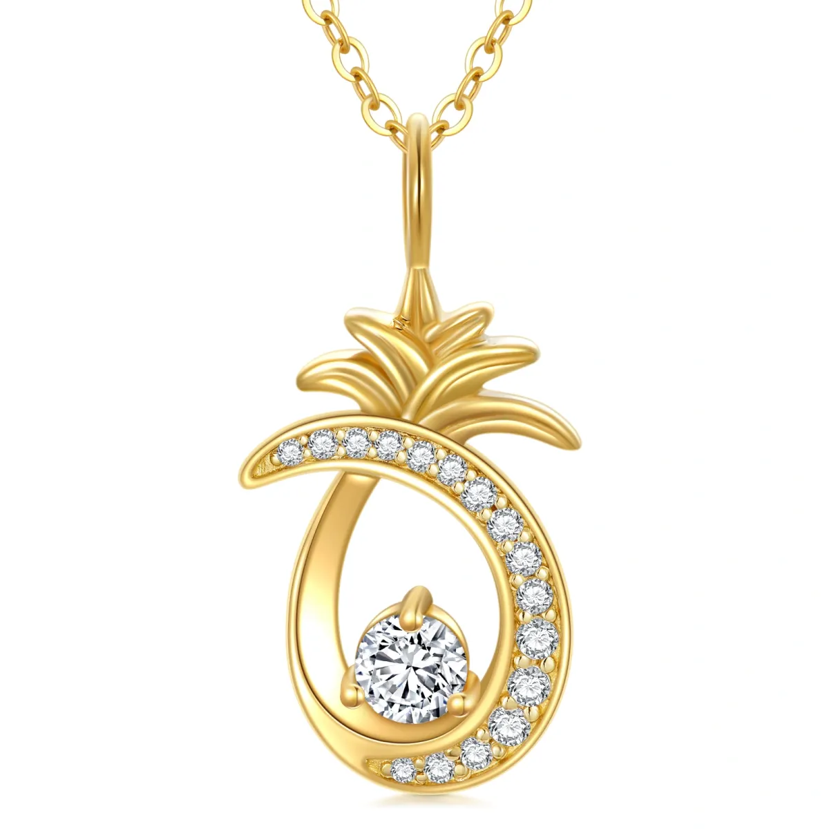 Collier pendentif ananas plaqué or jaune 14 carats avec zircone cubique-1