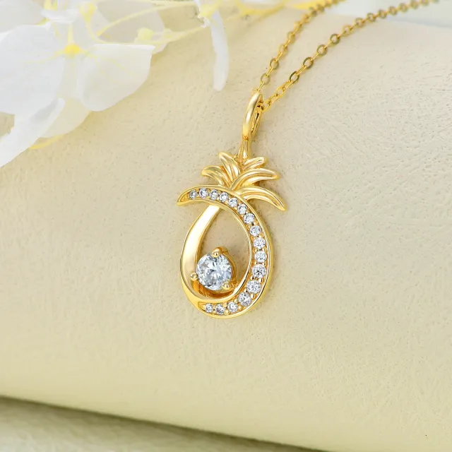 14K Yellow Gold Plated Cubic Zirconia Pineapple Pendant Necklace-2