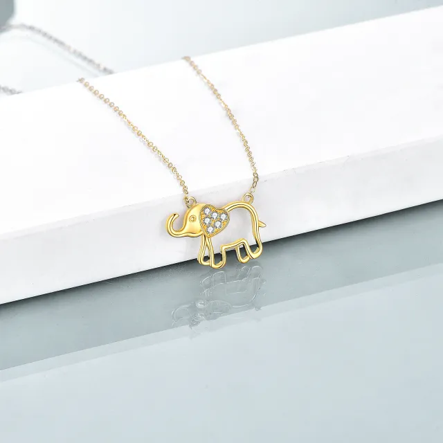 14K Gold Cubic Zirconia Elephant & Heart Pendant Necklace-2