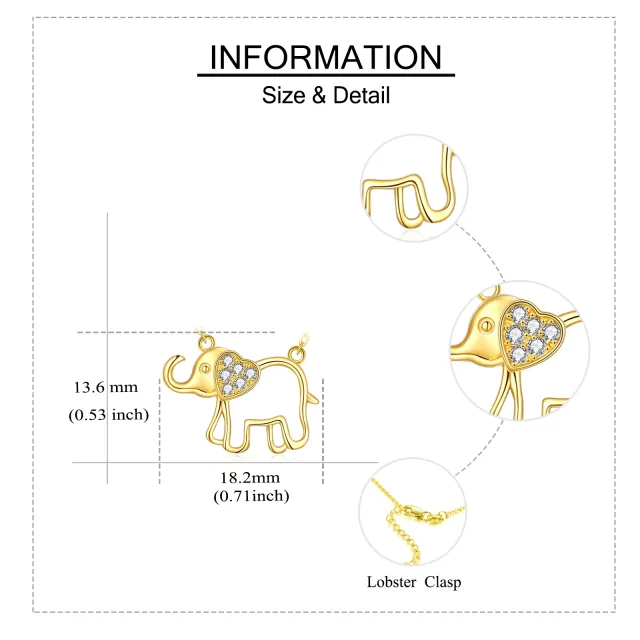 Collar de oro de 14 quilates con colgante de elefante y corazón de circonita-4