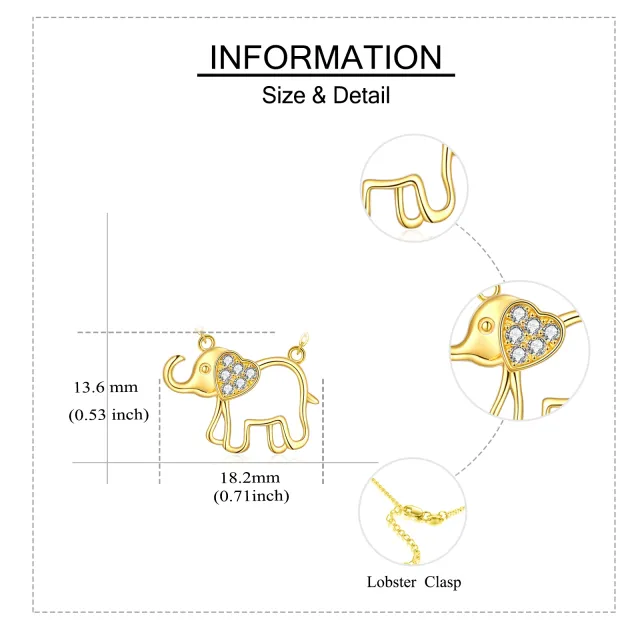 Colar de elefante de ouro 14K para mulheres, coração, amor, joias, presentes para mãe e esposa-4