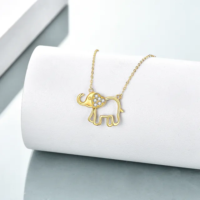 14K Gold Cubic Zirkonia Elefant & Herz-Anhänger Halskette-3