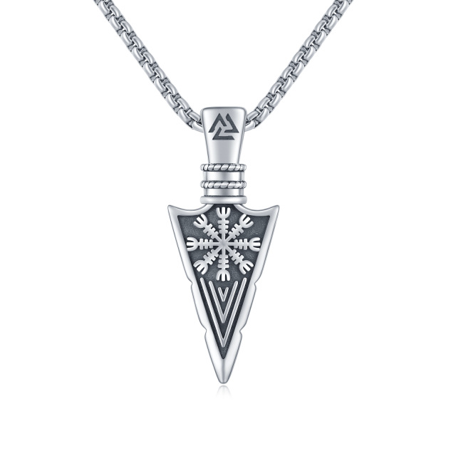 Sterling Silver Viking Spear Head Pendant Necklace for Men-0