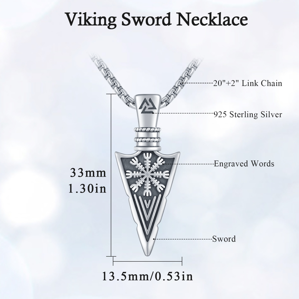 Collar de plata de ley con colgante de cabeza de lanza vikinga para hombre-4
