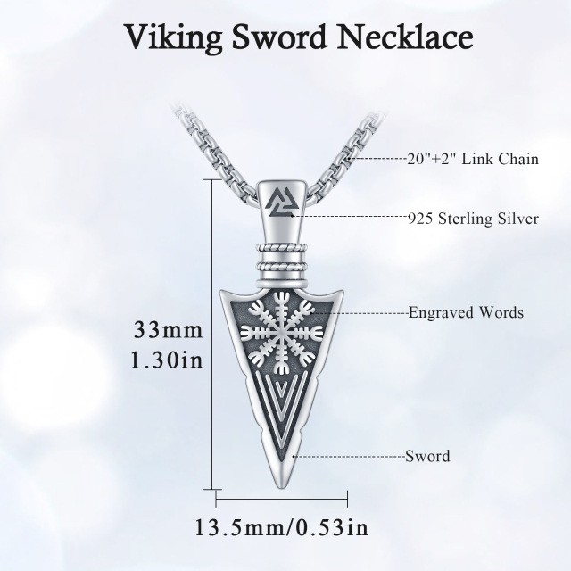 Sterling Silver Viking Spear Head Pendant Necklace for Men-3
