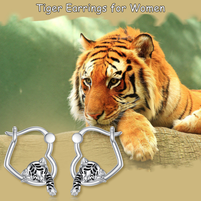 Sterling Silver Tiger Hoop Earrings-6