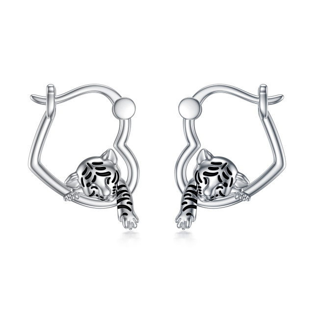 Sterling Silver Tiger Hoop Earrings-1
