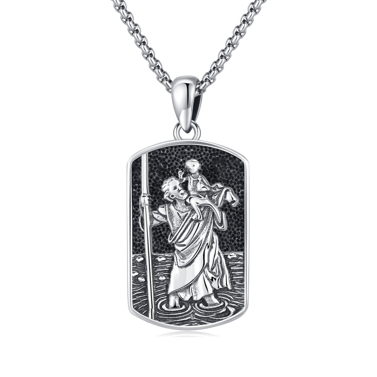 Sterling Silver Saint Christopher Pendant Necklace for Men-1