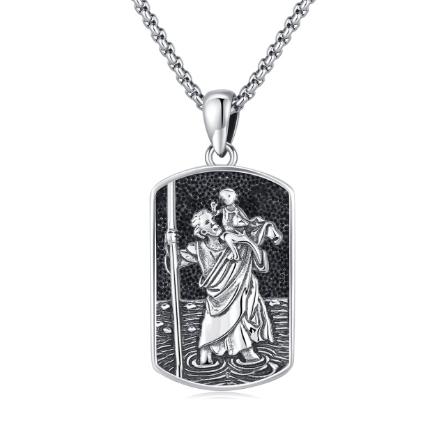 Sterling Silver Saint Christopher Pendant Necklace for Men-0