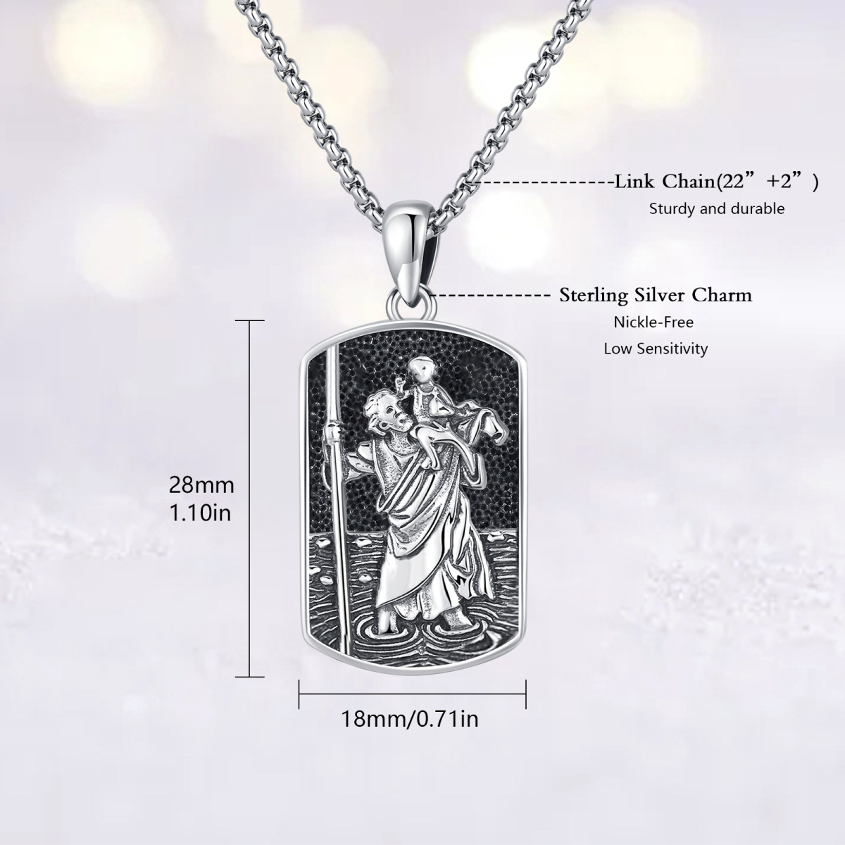 Sterling Silver Saint Christopher Pendant Necklace for Men-5