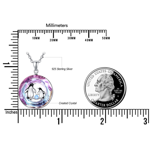 Srebrny naszyjnik z pingwinem i fioletowym kryształem dla mamy i dziecka-5