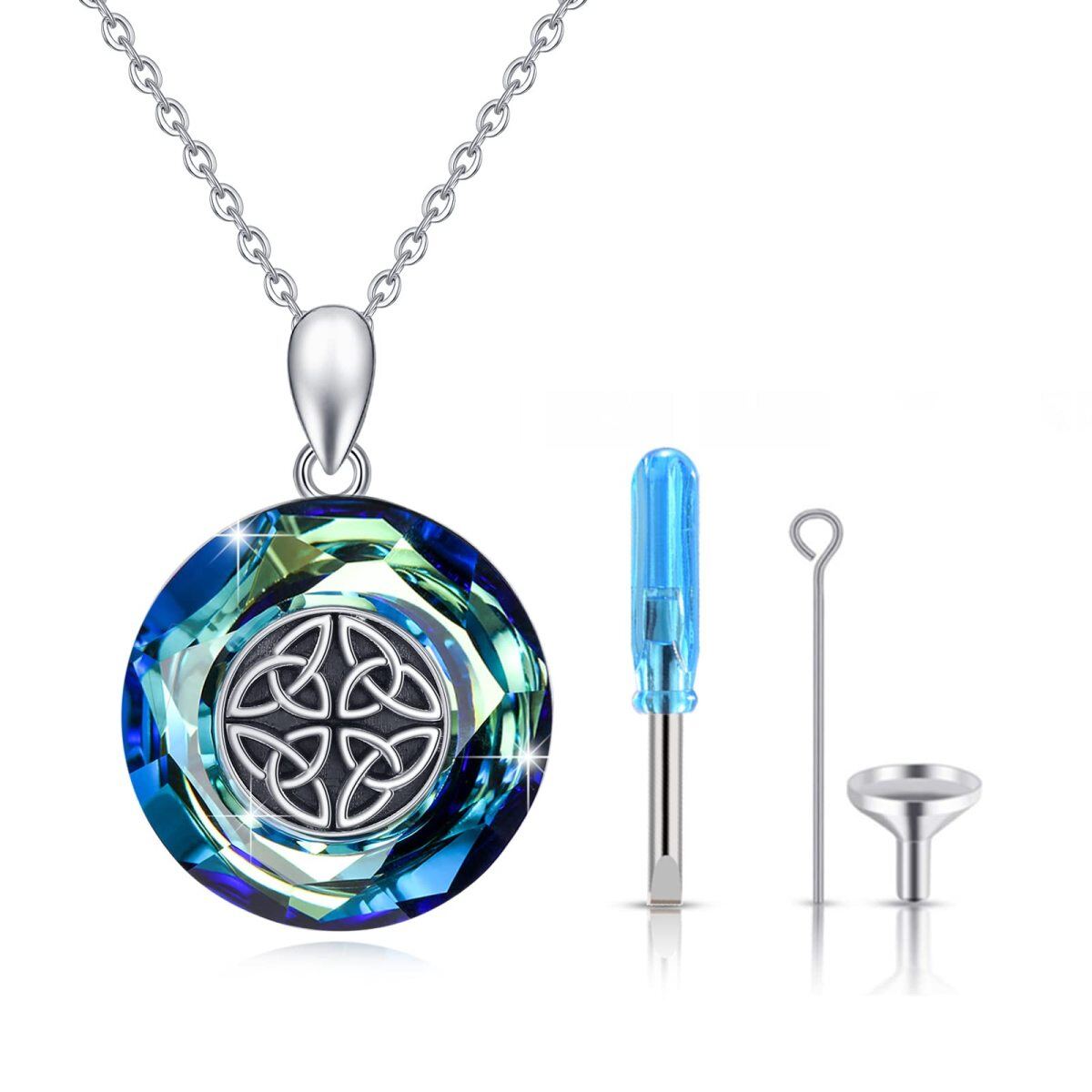Sterling Silber kreisförmig Kristall keltischen Knoten Urne Halskette-1