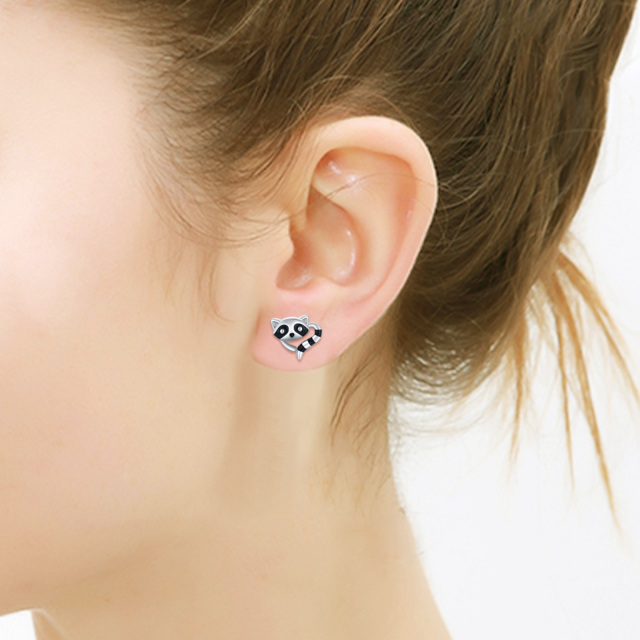 Sterling Silver Raccoon Stud Earrings-1