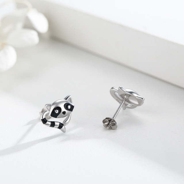 Sterling Silver Raccoon Stud Earrings-2