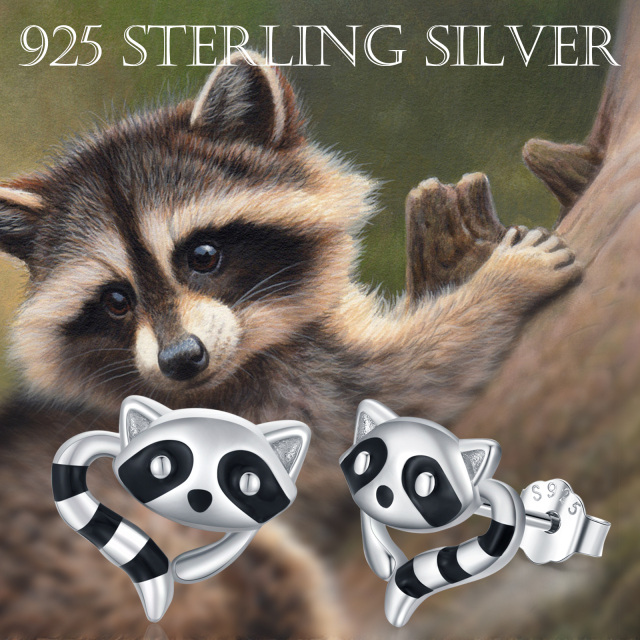 Sterling Silver Raccoon Stud Earrings-3