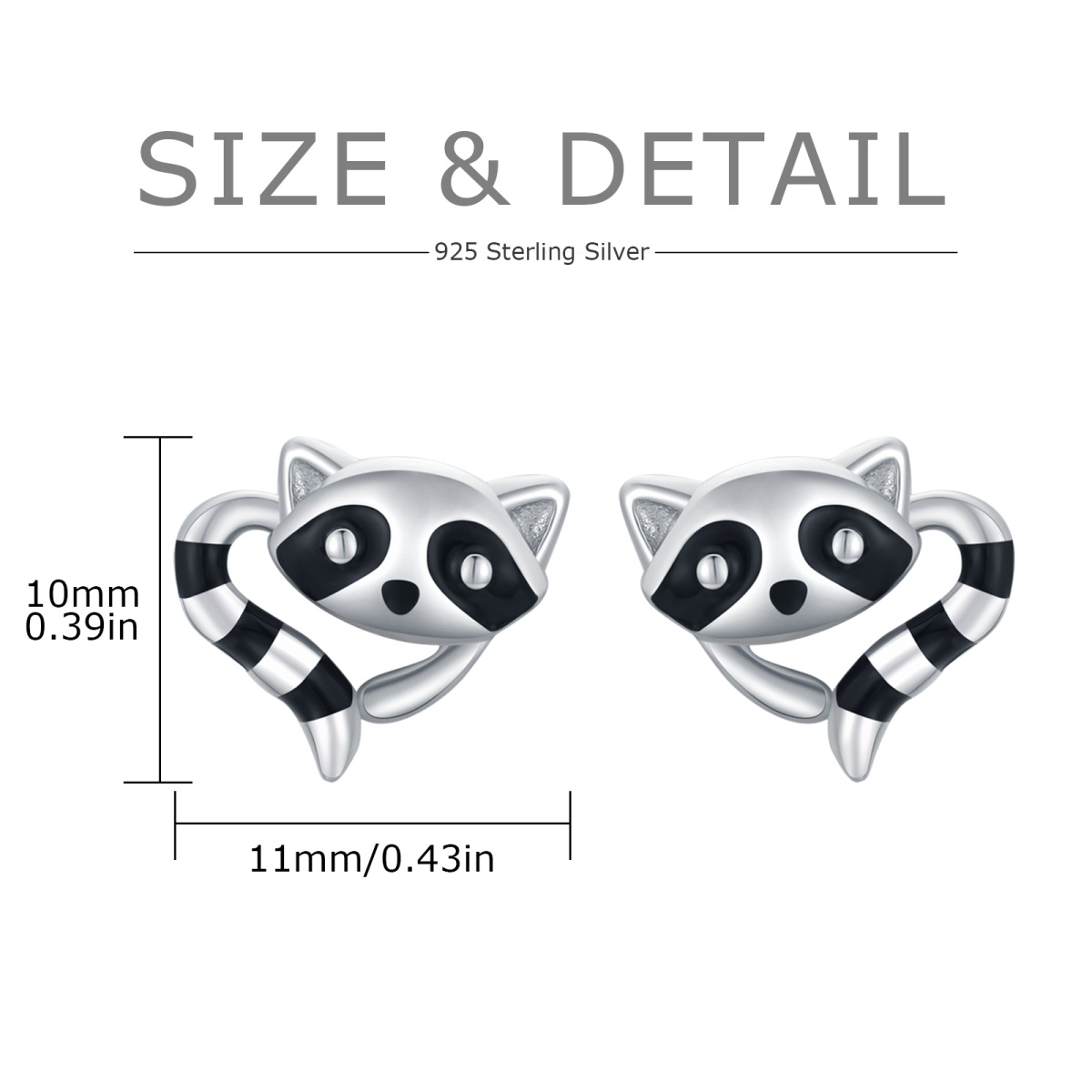 Sterling Silver Raccoon Stud Earrings-5