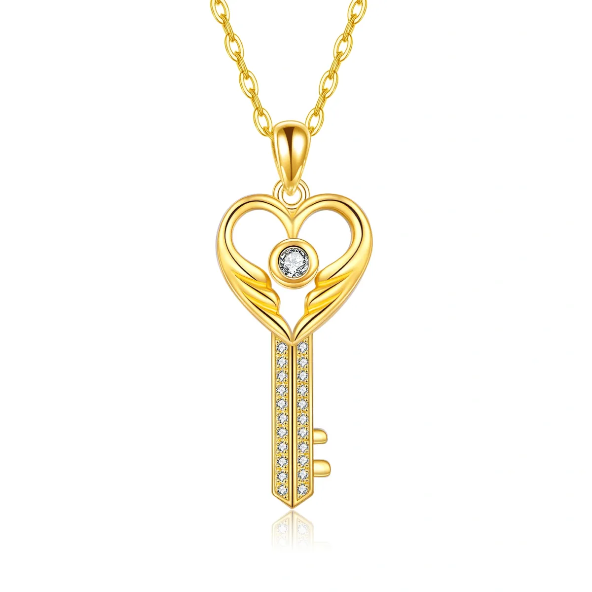 14K Gold Key Pendant Necklace-1