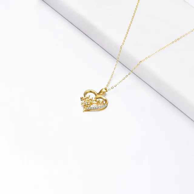 14K Gold Cubic Zirconia Mother & Heart Pendant Necklace-3