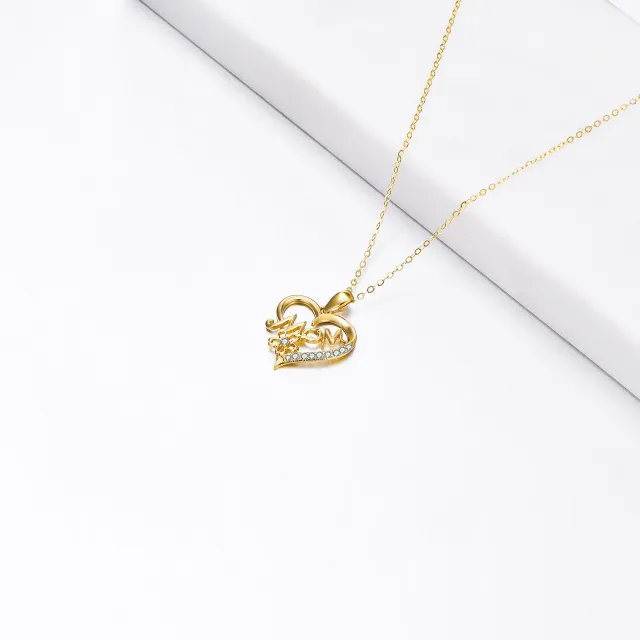 Colar com pingente de coração mãe de zircônia cúbica em ouro 14K-3