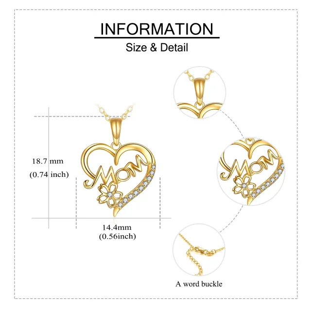 14K Gold Cubic Zirconia Mother & Heart Pendant Necklace-4