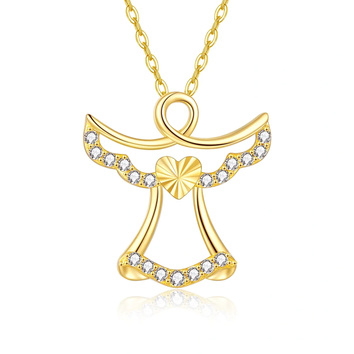 14K Yellow Gold Plated Cubic Zirconia Angel Pendant Necklace-1