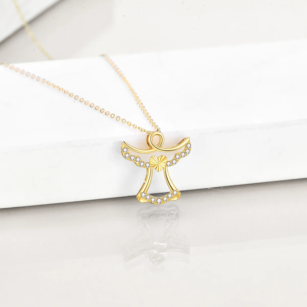 14K Yellow Gold Plated Cubic Zirconia Angel Pendant Necklace-6