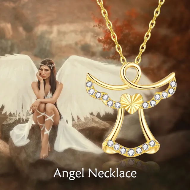 14K Yellow Gold Plated Cubic Zirconia Angel Pendant Necklace-3