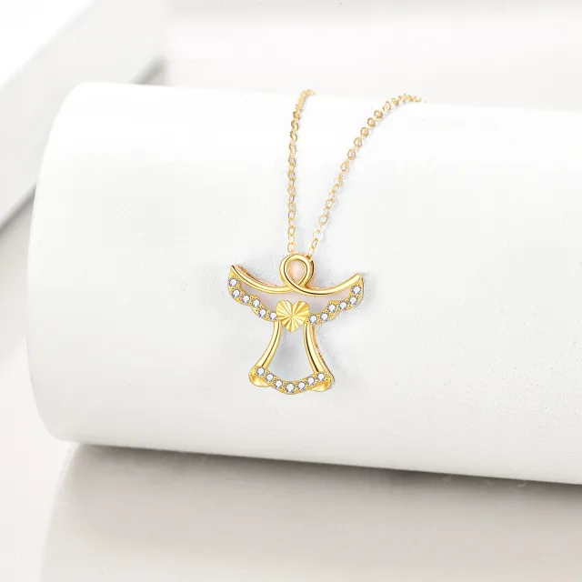 14K Yellow Gold Plated Cubic Zirconia Angel Pendant Necklace-2