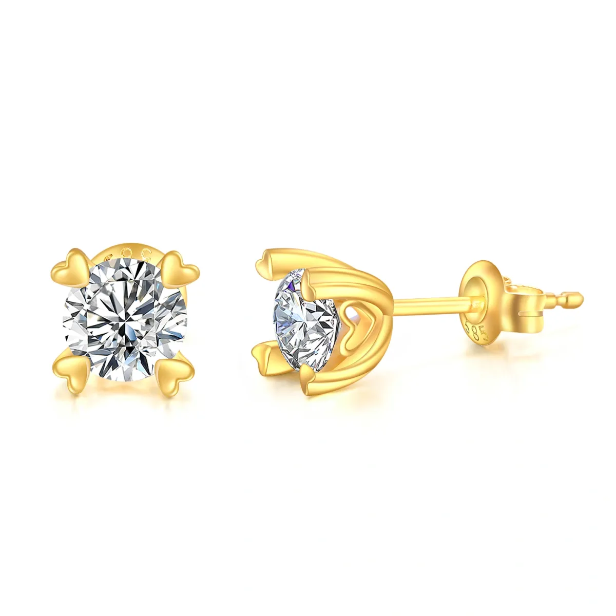 14K Gold Circular Shaped Moissanite Stud Earrings-1