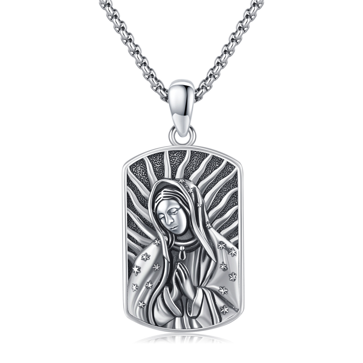 Sterling Silver Virgin Mary Pendant Necklace for Men-1