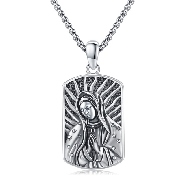 Sterling Silver Virgin Mary Pendant Necklace for Men-0