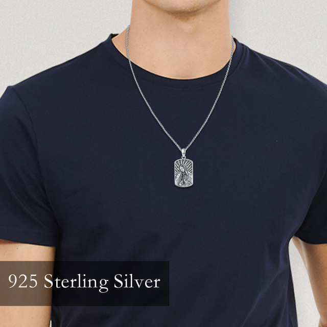 Sterling Silver Virgin Mary Pendant Necklace for Men-1
