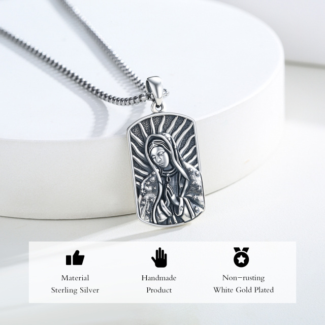 Sterling Silver Virgin Mary Pendant Necklace for Men-3