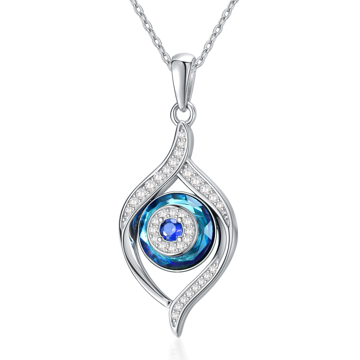 Sterling Silver Evil Eye Crystal Pendant Necklace-1