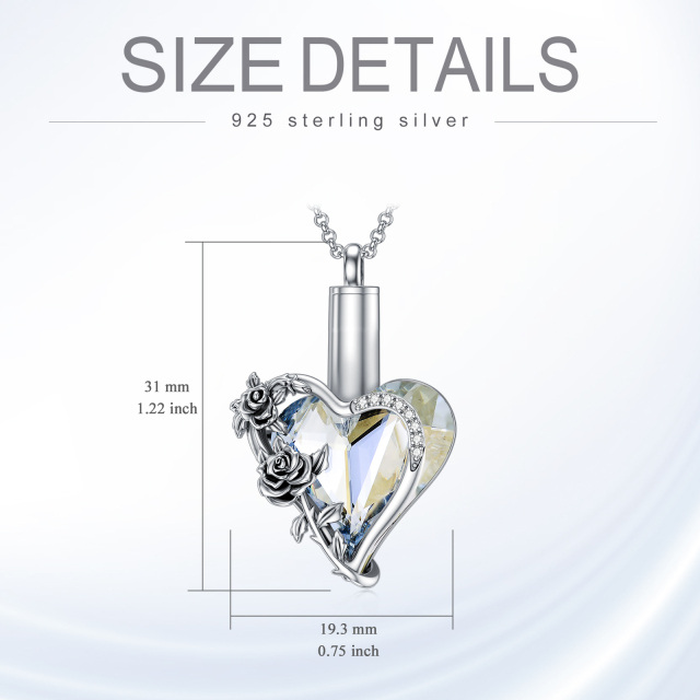 Sterling Silver Heart Shaped Crystal Rose & Heart Urn Necklace for Ashes-5