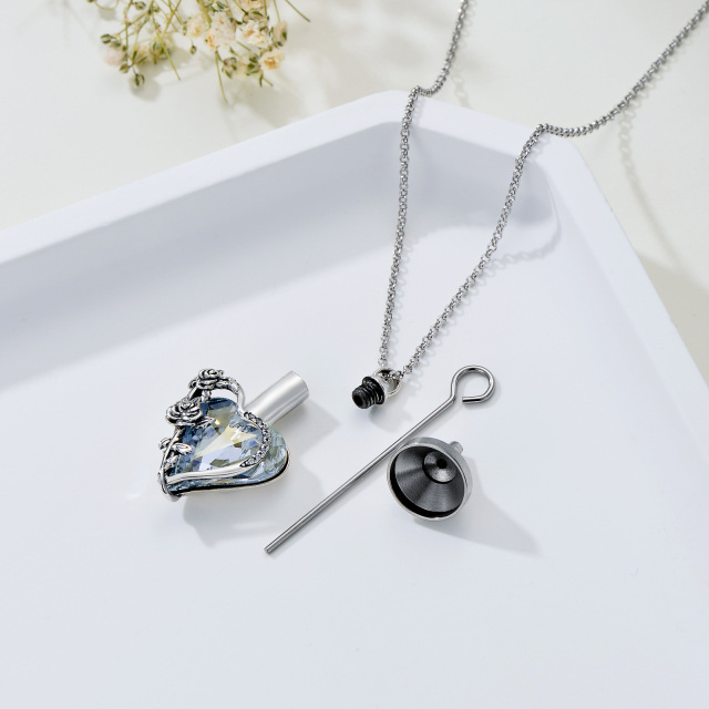 Sterling Silver Heart Shaped Crystal Rose & Heart Urn Necklace for Ashes-3