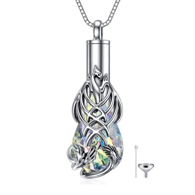 Sterling Silver Pear Shaped Crystal Phoenix & Drop Shape Urn Necklace for Ashes-1