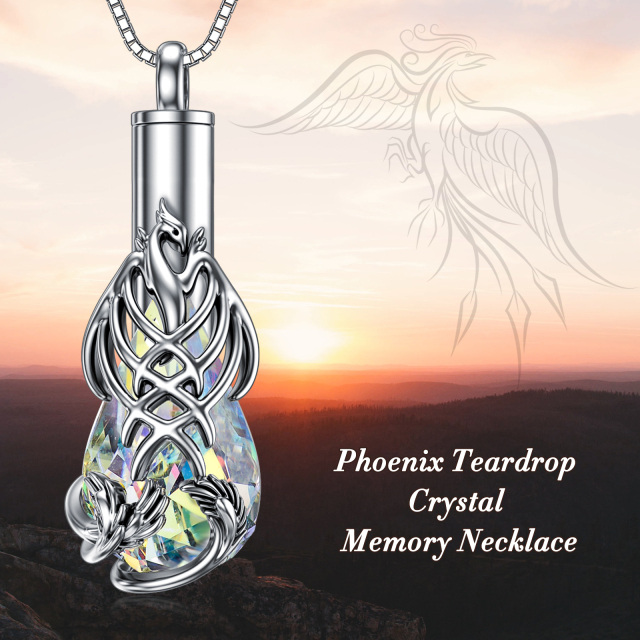 Sterling Silver Pear Shaped Crystal Phoenix & Drop Shape Urn Necklace for Ashes-5
