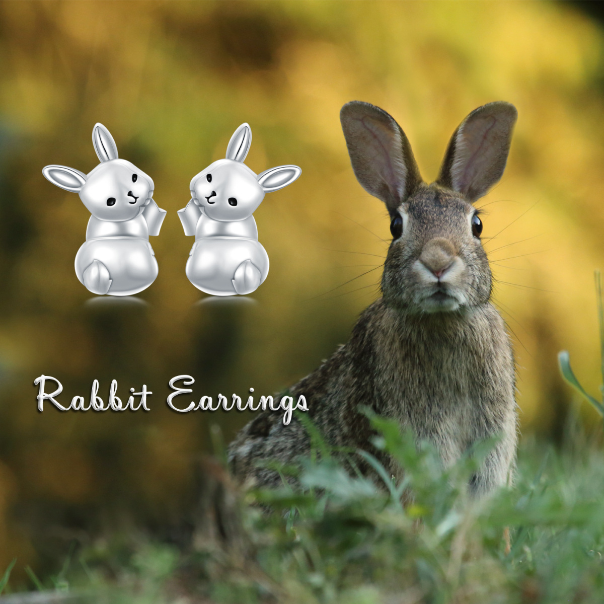 Sterling Silver Rabbit Stud Earrings-6